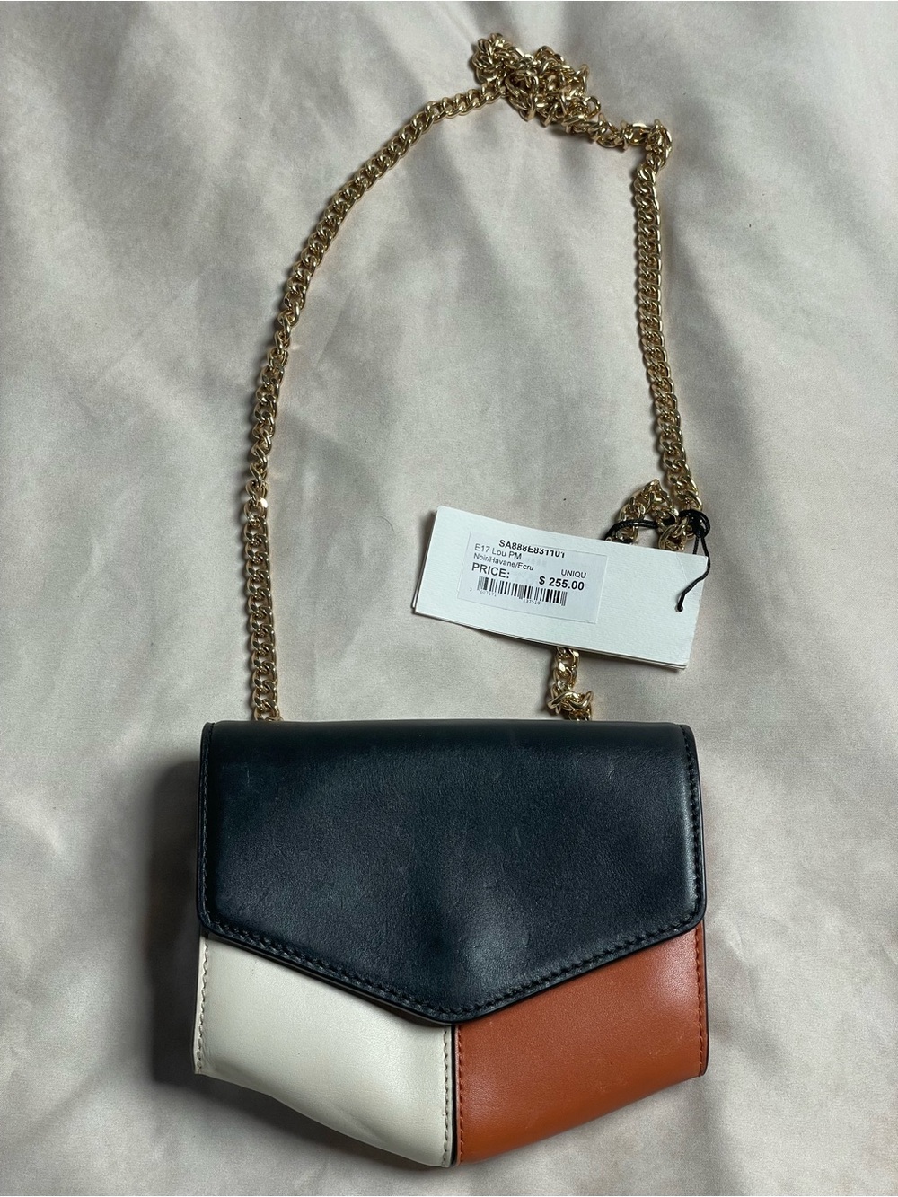 NWT Sandro Tricolor Leather Crossbody - Black, Cream & Brown